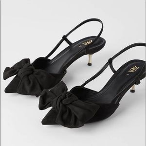 Zara | Shoes | Zara Kitten Heel Shoes With Bow Black Size 8 New | Poshmark